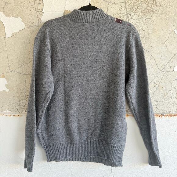 Vtg 80s Sweater Wool Blend Henley Pullover Gray Abstract Grandpacore Academia L - Picture 3 of 7